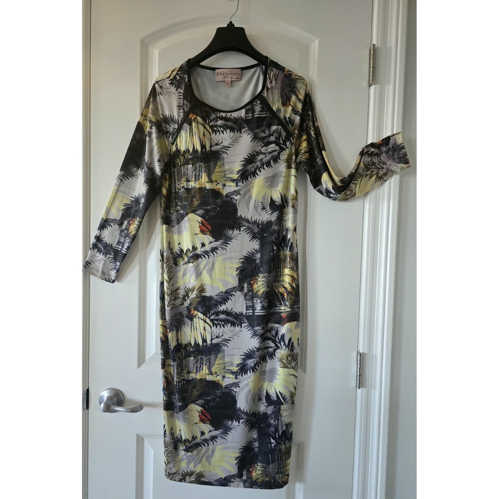 Philosophy Miami Print 3/4 Sleeve Midi Dress Women's Size Small Bodycon